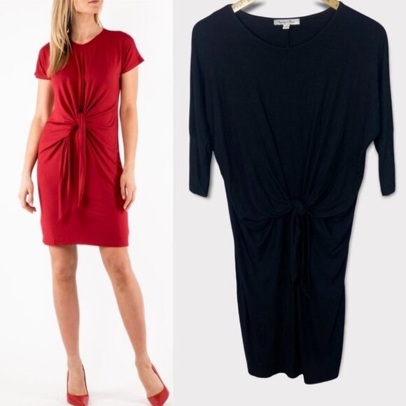 NWT Black Tie Front Dress Size Large Spence + Shaw New Tags Midi Length‎ Minimal - Picture 1 of 9